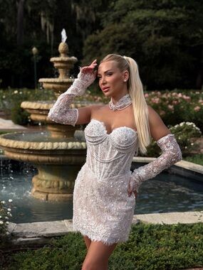 Luxury Pearl & Lace Bridal Corset Mini Dress